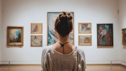 Woman viewing art in a gallery