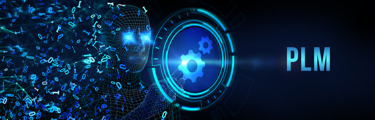 PLM Product lifecycle management system technology concept. Technology, Internet and network concept. 3d illustration