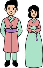 Obraz premium Korean Couple Wearing Hanbok