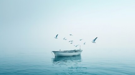 Naklejka premium a white boat with seagulls