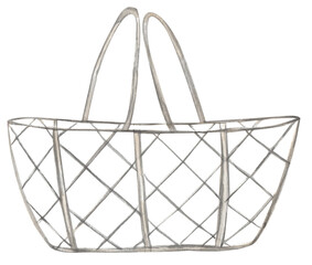 Obraz premium Watercolor Vintage Wire Basket illustration, old metal object for wool balls, needles