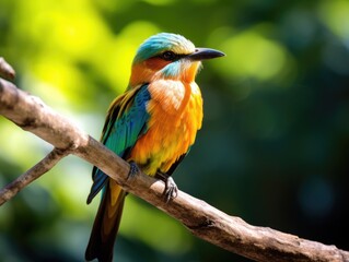 Colourful Male Bird Perched on Tree Branch Outdoors on Sunny Rainforest Day, Showing Beautiful