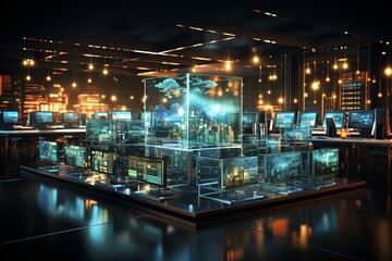 Illustration of cloud computing infrastructure connecting data centers globally.