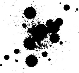black ink brushed splatter splash in grunge graphic on white background