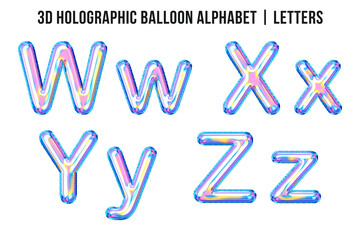3D Holographic Balloon alphabet letters w x y z. This is a part of a set which also includes numbers, punctuation marks and symbols