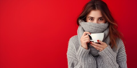 Young sad woman in a gray sweater covering her mouth
