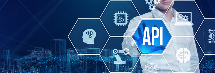 API - Application Programming Interface. Software development tool. Business, modern technology, internet and networking concept.