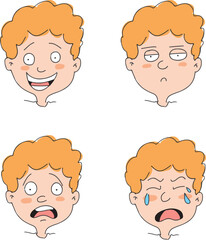 Illustration of different male facial expressions.