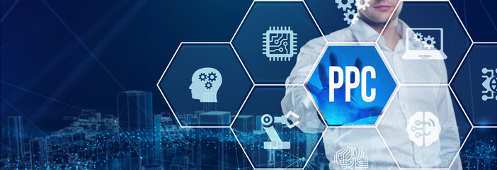 Business, Technology, Internet and network concept. PPC Pay per click payment. Technology digital marketing.