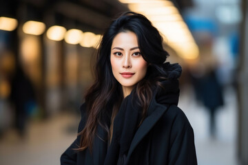 beautiful asian woman on the street photography, Generative AI