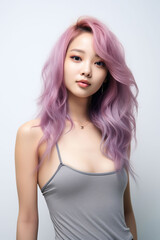 young asian woman with purple hair model fashion photography, Generative AI