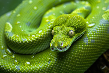 Close up of the green python