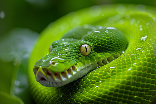 Close up of the green python