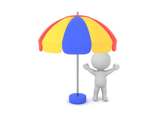 Happy 3D Character standing under umbrella