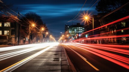 Fototapeta na wymiar Time lapse photography street light at night. traffic light lamp effect.