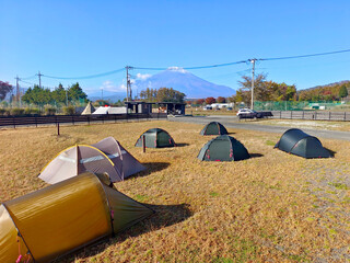 Outdoor park, mount Fuji mountain in Japan countryside