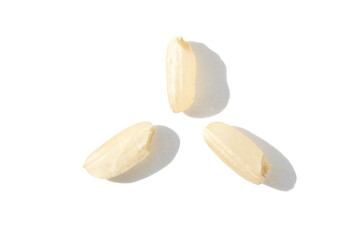 A top view captures the raw beauty of white basmati and brown rice grains. The macro closeup highlights their diverse textures, presenting a wholesome, nutritious food staple.