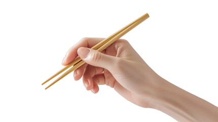 Male right hand holds japanese chopsticks isolated