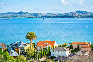 Looking over Auckland Harbour and a skyline of Auckland CBD from a historical suburb of Devonport....