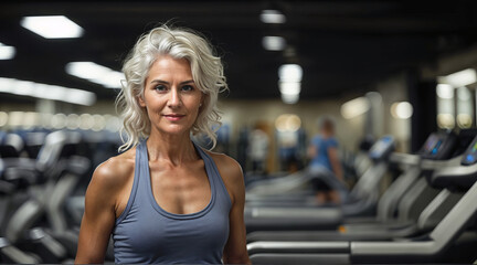 Fototapeta premium Elderly woman in the gym. AI