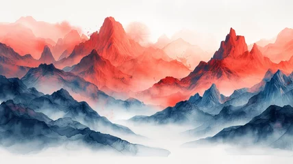 Fototapeten Watercolor painting of a mountain landscape. © senadesign
