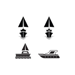 vector cruise ships and boats. barge,   shipping and fishing boat signs. black silhouette of marine vehicles