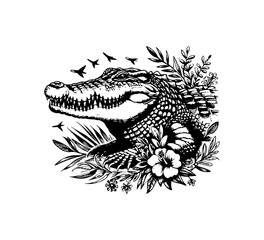 crocodile hand drawn vector illustration graphic