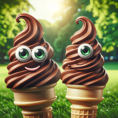 pile of poop Whimsical Chocolate Ice Cream Swirl with Googly Eyes in Lush Park