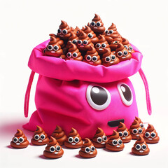 Charming Bag of Poop Emojis with Playful Faces on Isolated White Background