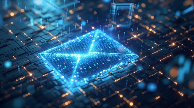 Email Encryption An artistic representation of an email enveloped in layers of digital encryption, symbolizing the secure transmission of sensitive information