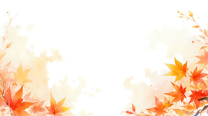 Naklejka na ściany i meble Autumnal watercolor background with floating leaves. Fall background with copy space for text