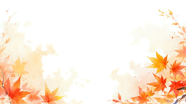Autumnal watercolor background with floating leaves. Fall background with copy space for text