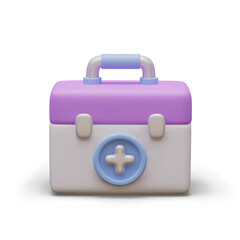 3D closed first aid kit in cartoon style. Set of medicines for emergency medical care