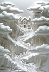 Abstract landscape in 3d paper cut style. Beautiful nature. Travel concept.