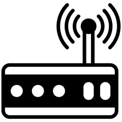 Internet service wireless router icon, solid glyph icon vector, black and white glyph icon symbol.