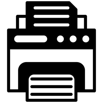 Printer document desktop icon, solid glyph icon vector, black and white glyph icon symbol.
