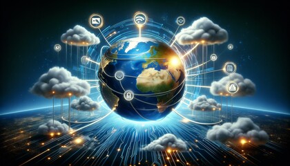 Futuristic Global Connectivity Concept with Earth, Cloud Computing, and GDPR Text