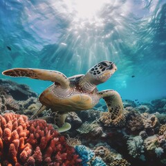 Ocean Ambassador Sea Turtle Ascending towards the Light