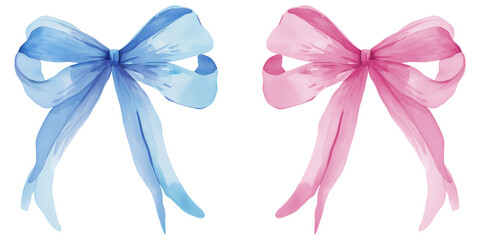 pink bow and blue bow watercolor clipart, watercolor Ribbon Bow Tie Clip Art