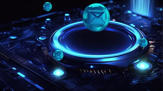 message concept, logo in bubble, mail concept on top of machine 4k video concept