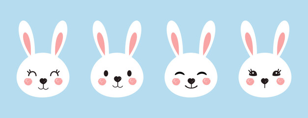 Easter bunny rabbit cartoons on blue background vector illustration.