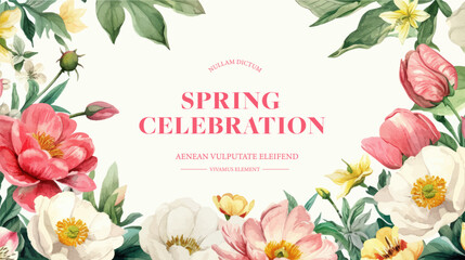 Vector watercolor banner with beautiful flowers framed for spring celebration	