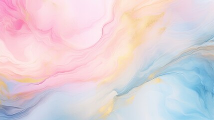 Abstract blue and pink marble texture watercolor background on paper with gold line art