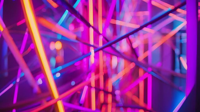 Sharp neon lines intersecting at various angles forming an abstract neon web that seems to pulsate with energy.