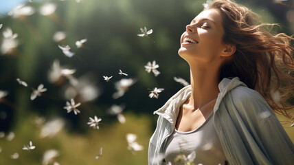 Happy woman enjoying nature