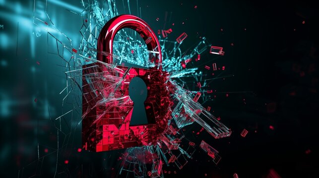 Email Security Breach: A dramatic illustration of a broken padlock symbolizing a breach in email security, highlighting the importance of robust security measures to protect against cyber threats