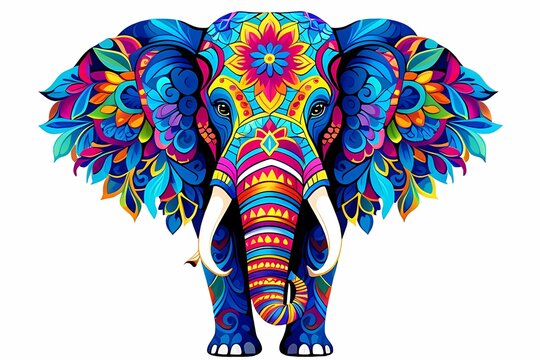 colorful elephant isolated on white background, generative ai Art