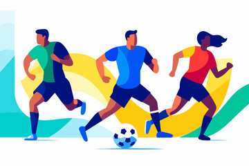 The vector illustration showcases a stylized and logo-like depiction of people engaged in playing soccer, conveying a dynamic and iconic representation of the sport.