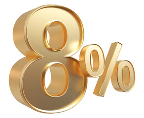 8 percent off discount number golden 3d render