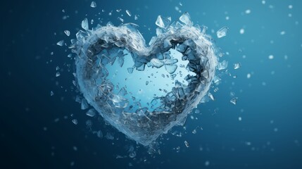 Frozen heart melting on blue background. Valentines Day